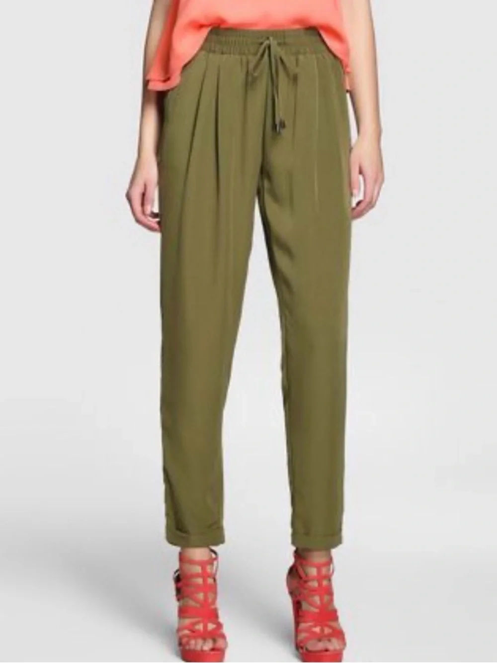 Alya Olive Drawstring Pleated Track Pants